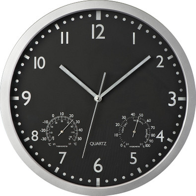Wanduhr mit Hygro - und Thermometer, schwarz