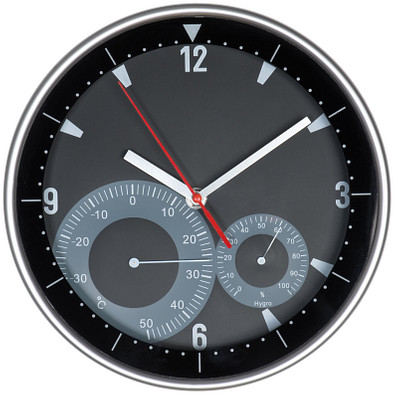 Wanduhr mit Hygro - und Thermometer, schwarz Wanduhr mit Hygro - und Thermometer, schwarz