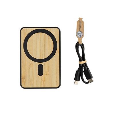 Zen 5000mAh 5W magnetische Bambus-Powerbank aus RCS rPlastik, schwarz