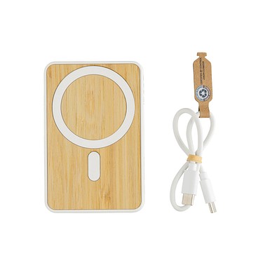 Zen 5000mAh 5W magnetische Bambus-Powerbank aus RCS rPlastik, weiß