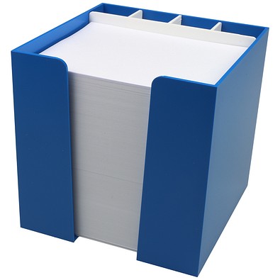 Zettelbox 10 x 10 x 10 cm mit Schreibgeräteköcher, blau