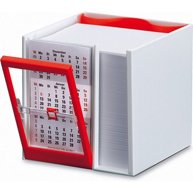 Tischkalender Zettelbox 2026/2027, weiß/rot