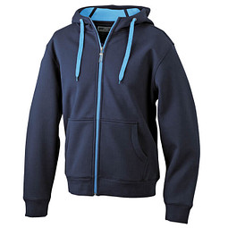JAMES & NICHOLSON Unisex Jacke mit Kapuze, dunkelblau/hellblau, XL