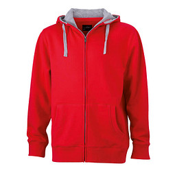 JAMES & NICHOLSON Unisex Sweat-Jacke mit Kapuze, rot, XL