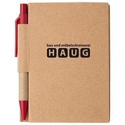 Notizbuch mit Kugelschreiber Mini, liniert, natur/rot
