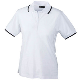 JAMES & NICHOLSON Damen Poloshirt Pique, weiß/dunkelblau, L