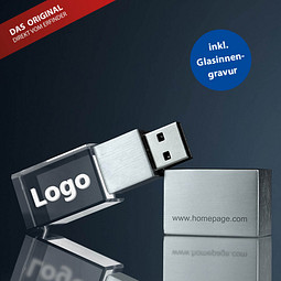 USB-Stick 3D inkl. Gravur, 4 GB, transparent/silber