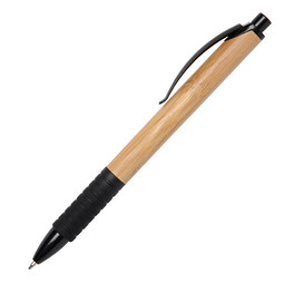 Bambus-Druckkugelschreiber, blaue Mine, Schwarz