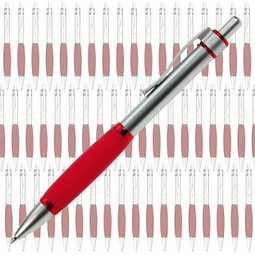 Werbe-Set: 100 LANCE®  Metall-Kugelschreiber Rubber-Grip, inkl. Druck, blaue Mine, silber/rot