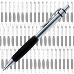 Werbe-Set: 100 LANCE® Metall-Kugelschreiber Rubber-Grip, inkl. Druck, blaue Mine, silber/schwarz