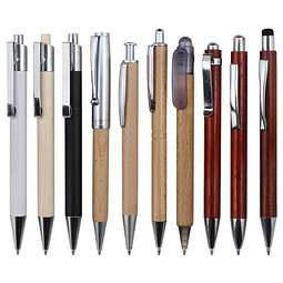 Muster-Set Holz Kugelschreiber, 9 Modelle, natur