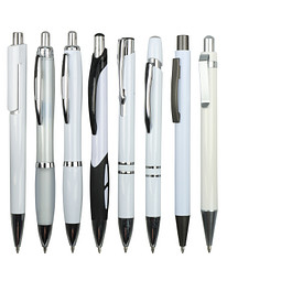 Muster-Set Kunststoff Kugelschreiber Weiß, 8 Modelle, weiß