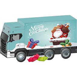 Adventskalender LKW, Ritter SPORT Schokowürfel, Weihnachtsmann im Kamin