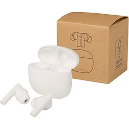 Alterf True Wireless Bluetooth® Headset aus recyceltem Kunststoff mit Silikon-Ohrstöpseln, weiss