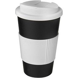 Americano® 350 ml Isolierbecher mit Schutzring & auslaufsicherem Schraubverschluss, schwarz / weiß