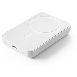 AMPERE 5. Magnetische Powerbank mit 5'000 mAh und superschnellem kabellosem Ladegerät (15 W) aus Recyceltes ABS (100% rABS), Weiß