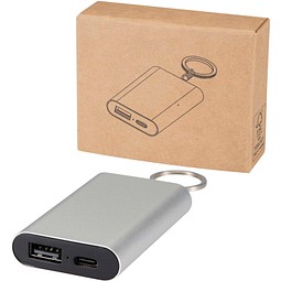 Arcturus 2000 mAh Powerbank aus recyceltem Aluminium mit Schlüsselanhänger, silber