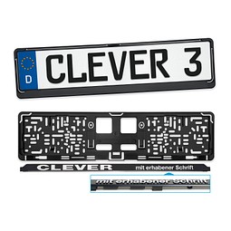 Autokennzeichenhalter Clever 3, inkl. erhaben  geprägter Schrift, schwarz mit erhabener Schrift