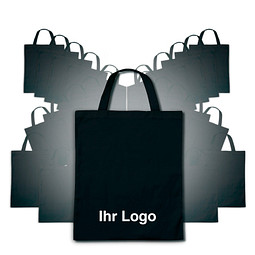 Werbe-Sparset: Baumwolltaschen, 100-tlg., inkl. Druck, kurze Henkel, schwarz