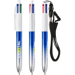 BIC® 4 Colours® Bicolor + Umhängeband Blau/Silber