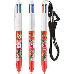 BIC® 4 Colours® Kugelschreiber + Umhängeband Weiß/Rot