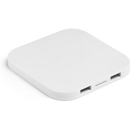 CAROLINE. Superschnelles 15W wireless Ladegerät mit HUB 2 USB-A Anschlüssen aus Recyceltes ABS (60% rABS), Weiß
