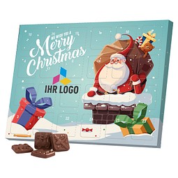 Classic Tisch Adventskalender, Blister gefüllt mit kakaofreier Schokoladen-Alternative, Weihnachtsmann im Kamin
