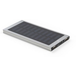 CLERK. 8'000 mAh Powerbank mit Solarpanel aus 100% recyceltem Aluminium, Satinsilber