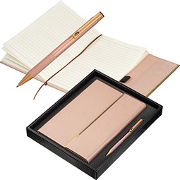 Recycled Leder Geschenkset Notizbuch mit Metall-Kugelschreiber, kupfer