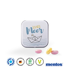 Dose Quadratisch, Mentos Kaudragees Fruit, inkl. Druck, weiß