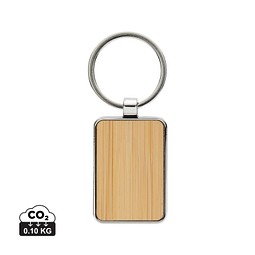 Eckiger Schlüsselring aus RCS rec. Zinklegierung mit Bambus, silber, braun