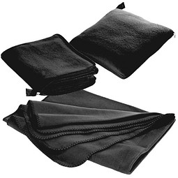 Fleecedecke/-kissen 2 in 1, schwarz