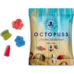 Fruchtgummi Sonderformen, 15 g, Folie weiß, inkl. Druck