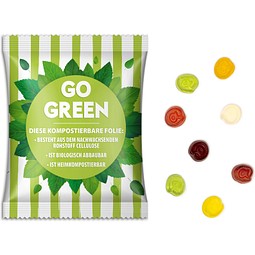 Fruchtgummi Standardformen, 10 g, @-Zeichen, transparente kompostierbare Folie, inkl. Druck