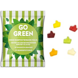 Fruchtgummi Standardformen, 15 g, Daumen hoch, transparente kompostierbare Folie, inkl. Druck
