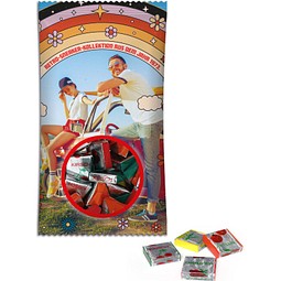 Fruchtkaramellen im Werbetütchen, 100 g, transparente kompostierbare Folie, inkl. Druck