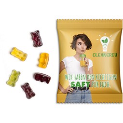 Fruchtsaftbärchen im Werbetütchen, 10 g, Folie transparent, inkl. Druck