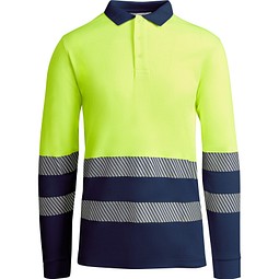 Sicherheits-Langarm-Poloshirt, XL, Marineblau/Neon-Gelb