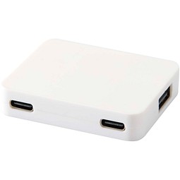 Gaia 4 Port USB Hub mit USB-A- und Typ-C-Ausgang und zwei Eingängen aus recyceltem Kunststoff, weiss