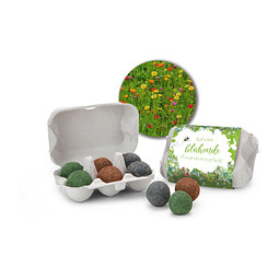 Bienenweide im Eierkarton mit 6 Samenbomben, Auf eine blühende Zusammenarbeit