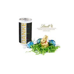 Lindt-Oster-Überraschung, Das Nest in der Dose, Etikett Danke