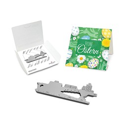 ROMINOX® Key Tool Cargo Ship / Containerschiff (19 Funktionen) im Motiv-Mäppchen Frohe Ostern, grün