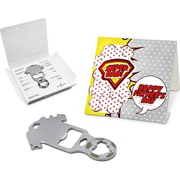 Geschenkartikel: ROMINOX® Key Tool Football / Fußball (18 Funktionen) im Motiv-Mäppchen Super Dad, silber
