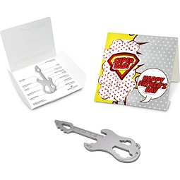 Geschenkartikel: ROMINOX® Key Tool Guitar / Gitarre (19 Funktionen) im Motiv-Mäppchen Super Dad, silber