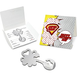 Geschenkartikel: ROMINOX® Key Tool Lucky Charm / Kleeblatt Glücksbringer (19 Funktionen) im Motiv-Mäppchen Super Dad, silber