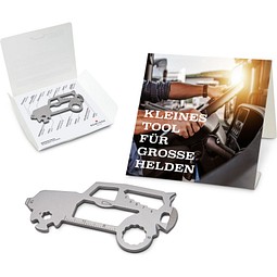 Geschenkartikel: ROMINOX® Key Tool SUV / Auto (19 Funktionen) im Motiv-Mäppchen Große Helden, silber