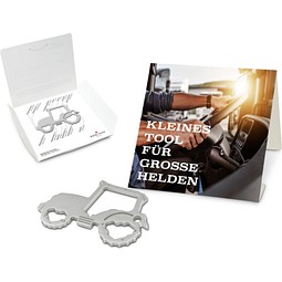 Geschenkartikel: ROMINOX® Key Tool Tractor/Traktor (18 Funktionen) im Motiv-Mäppchen Große Helden, silber