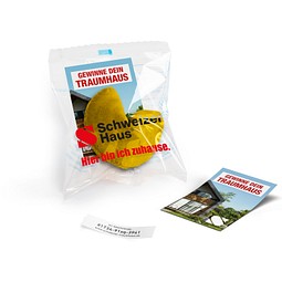 Glückskekse mit Werbekärtchen, 7 g, Gelb, Folie transparent, inkl. Druck