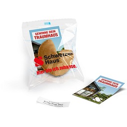 Glückskekse mit Werbekärtchen, 7 g, Natur, Folie weiß, inkl. Druck