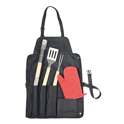 Grill-Schürze mit Grillbesteck GREAT BBQ,rot, schwarz, silber